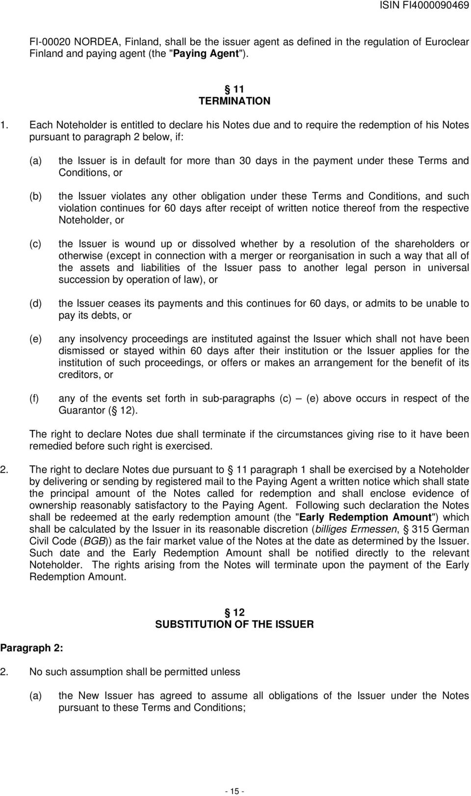 days in the payment under these Terms and Conditions, or the Issuer violates any other obligation under these Terms and Conditions, and such violation continues for 60 days after receipt of written