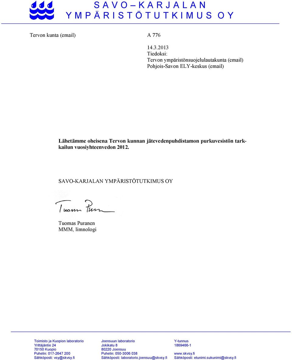 purkuvesistön tarkkailun vuosiyhteenvedon 22.