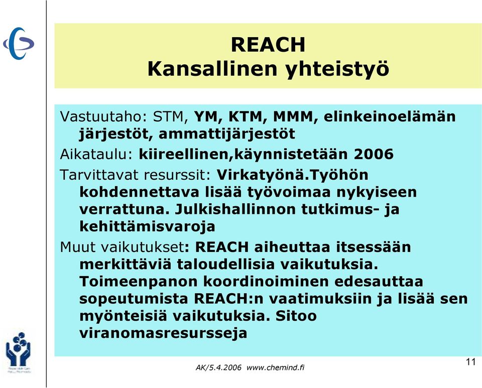 Julkishallinnon tutkimus- ja kehittämisvaroja Muut vaikutukset: REACH aiheuttaa itsessään merkittäviä taloudellisia