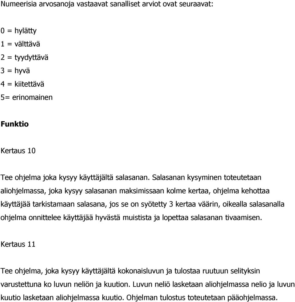 Salasanan kysyminen toteutetaan aliohjelmassa, joka kysyy salasanan maksimissaan kolme kertaa, ohjelma kehottaa käyttäjää tarkistamaan salasana, jos se on syötetty 3 kertaa väärin, oikealla