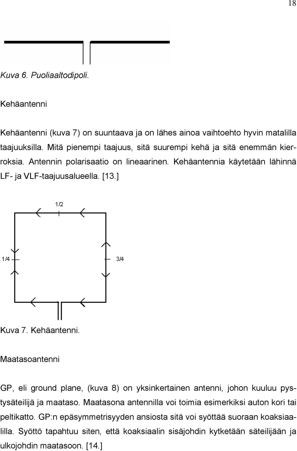 ] Kuva 7. Kehäantenni. Maatasoantenni GP, eli ground plane, (kuva 8) on yksinkertainen antenni, johon kuuluu pystysäteilijä ja maataso.