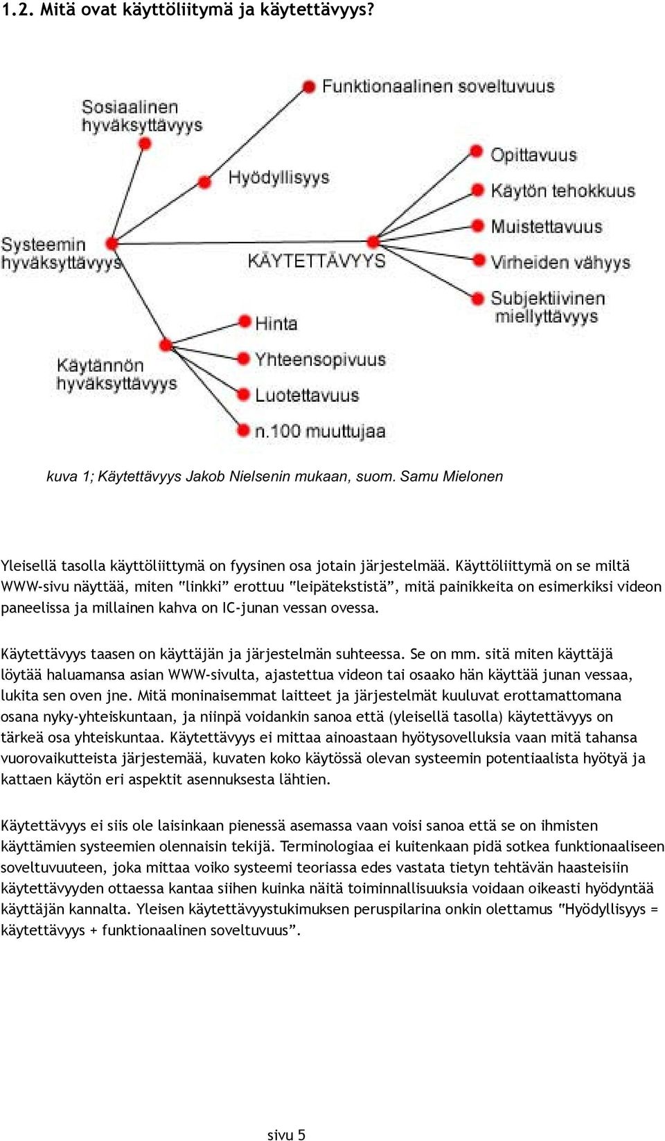 Käytettävyys taasen on käyttäjän ja järjestelmän suhteessa. Se on mm.