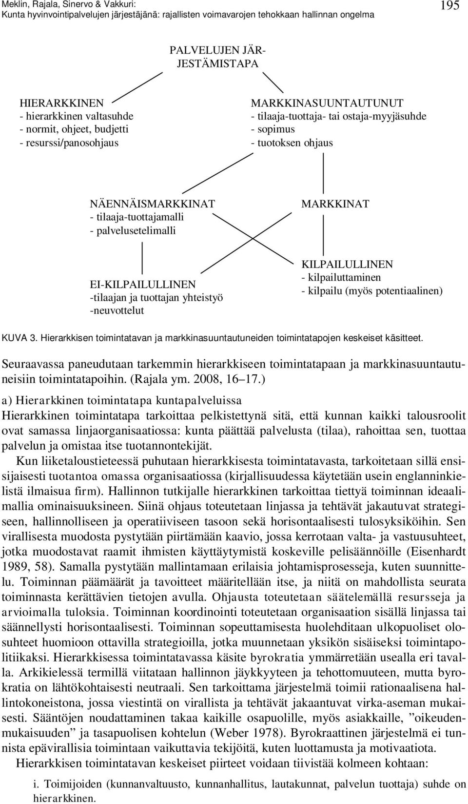 (myös potentiaalinen) KUVA 3. Hierarkkisen toimintatavan ja markkinasuuntautuneiden toimintatapojen keskeiset käsitteet.