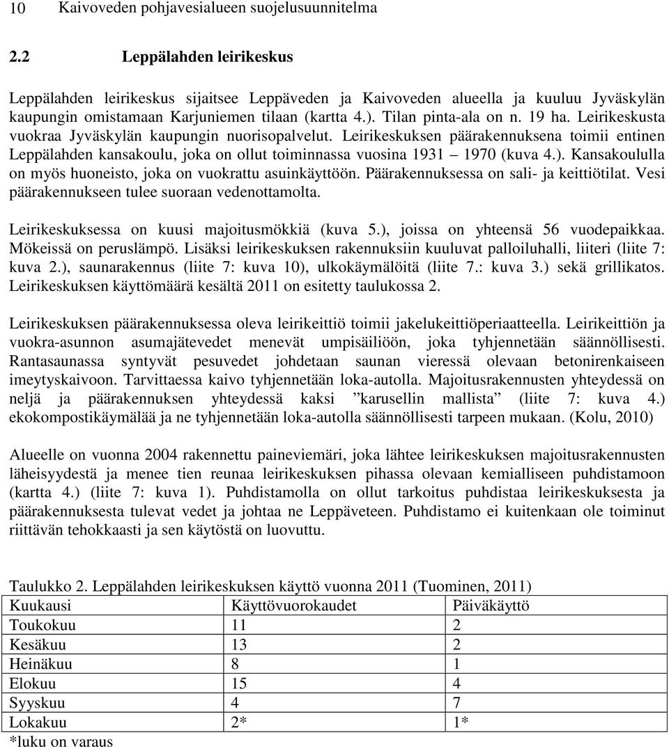 Leirikeskusta vuokraa Jyväskylän kaupungin nuorisopalvelut. Leirikeskuksen päärakennuksena toimii entinen Leppälahden kansakoulu, joka on ollut toiminnassa vuosina 1931 1970 (kuva 4.).