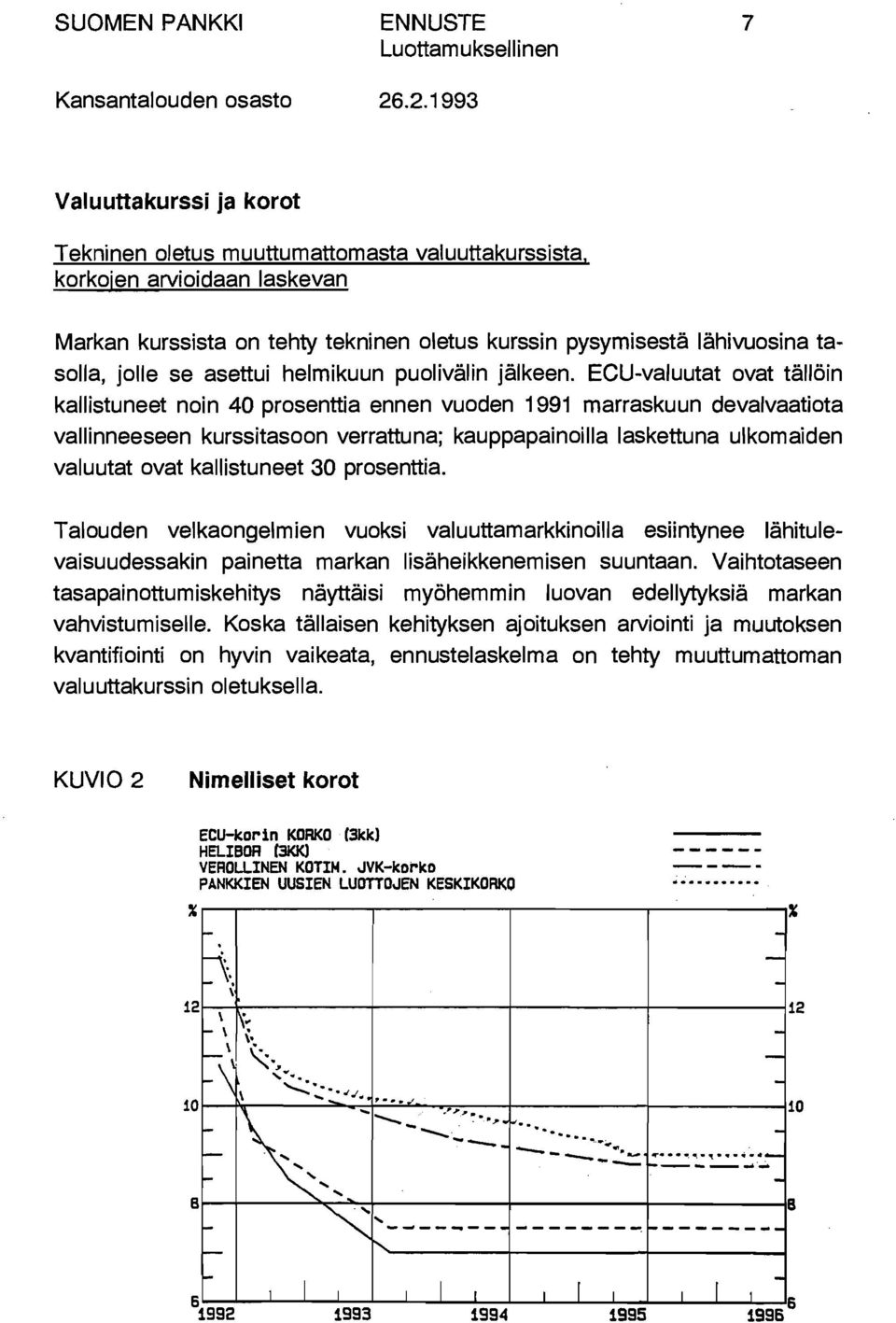 ECU-valuutat ovat tällöin kallistuneet noin 40 prosenttia ennen vuoden 1991 marraskuun devalvaatiota vallinneeseen kurssitasoon verrattuna; kauppapainoilla laskettuna ulkomaiden valuutat ovat