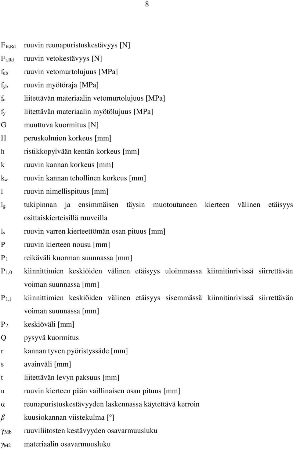 nimellispituus [mm] lg tukipinnan ja ensimmäisen täysin muotoutuneen kierteen välinen etäisyys osittaiskierteisillä ruuveilla ls P P1 ruuvin varren kierteettömän osan pituus [mm] ruuvin kierteen