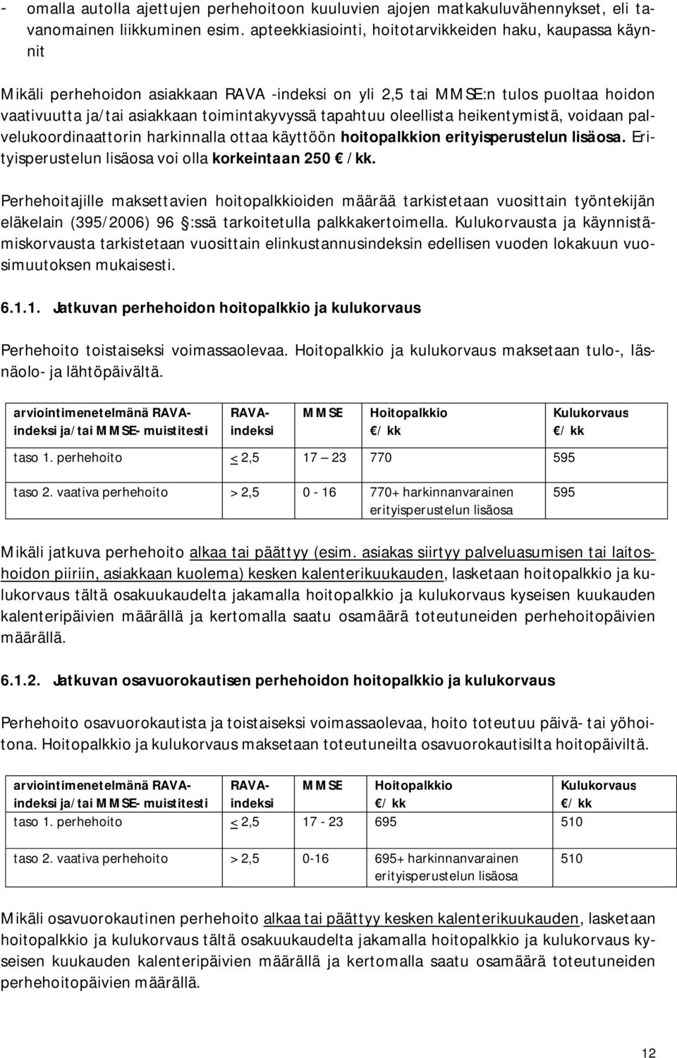 oleellista heikentymistä, voidaan palvelukoordinaattorin harkinnalla ottaa käyttöön hoitopalkkion erityisperustelun lisäosa. Erityisperustelun lisäosa voi olla korkeintaan 250 /kk.