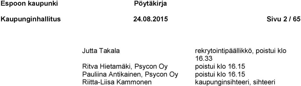 16.33 Ritva Hietamäki, Psycon Oy poistui klo 16.