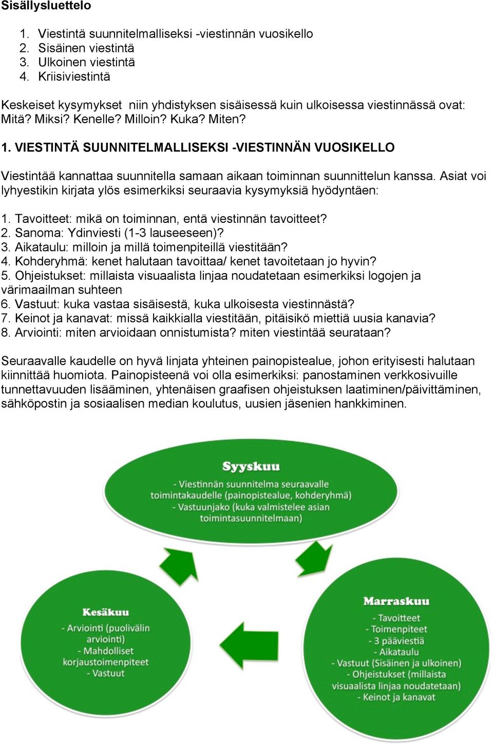 VIESTINTÄ SUUNNITELMALLISEKSI -VIESTINNÄN VUOSIKELLO Viestintää kannattaa suunnitella samaan aikaan toiminnan suunnittelun kanssa.