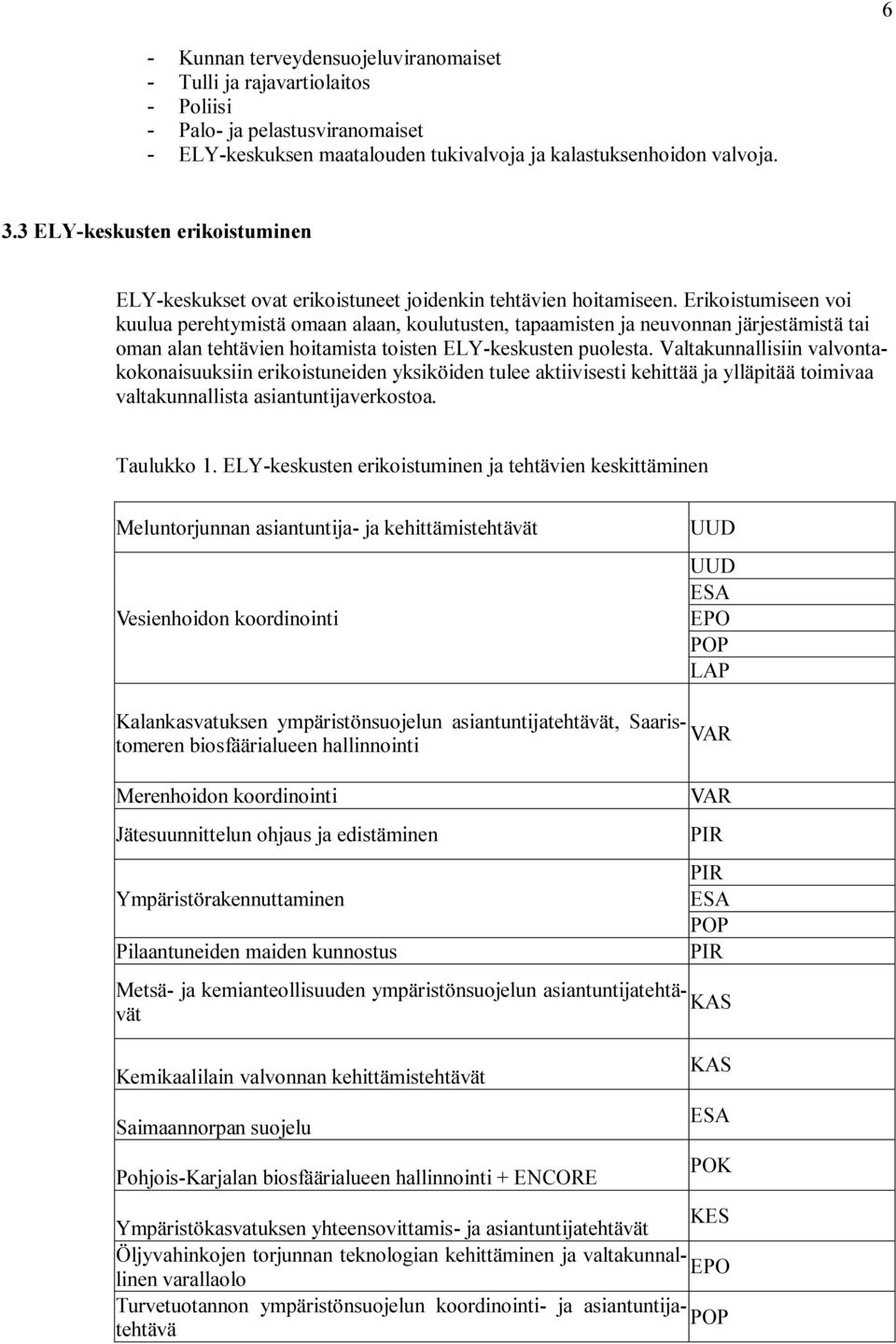 Erikoistumiseen voi kuulua perehtymistä omaan alaan, koulutusten, tapaamisten ja neuvonnan järjestämistä tai oman alan tehtävien hoitamista toisten ELY-keskusten puolesta.