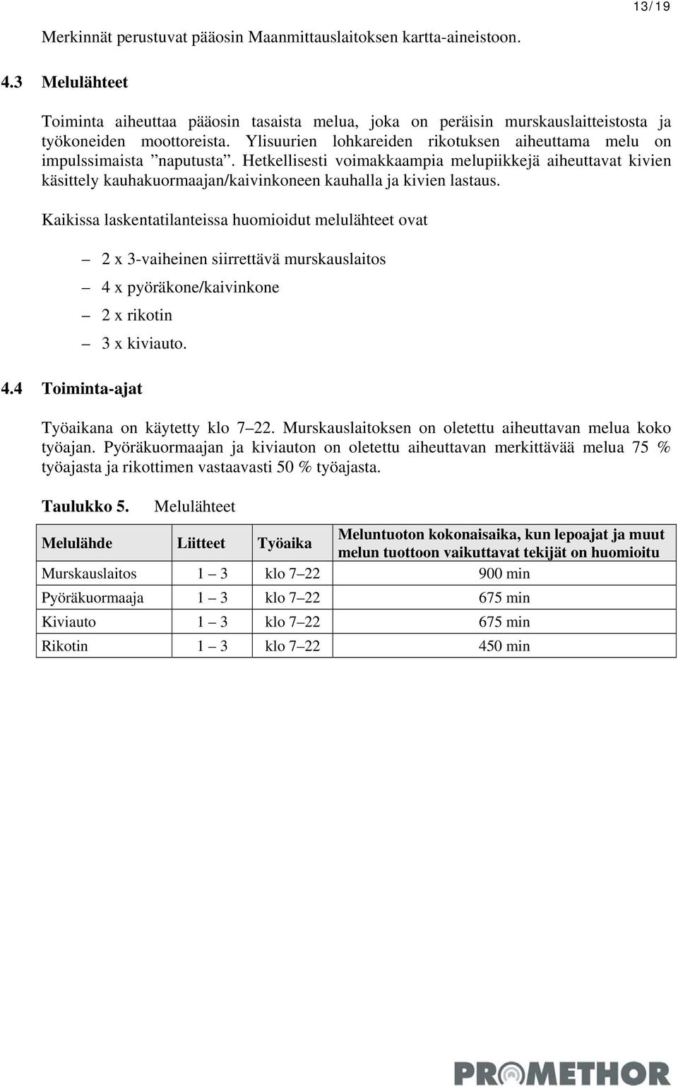 Ylisuurien lohkareiden rikotuksen aiheuttama melu on impulssimaista naputusta.