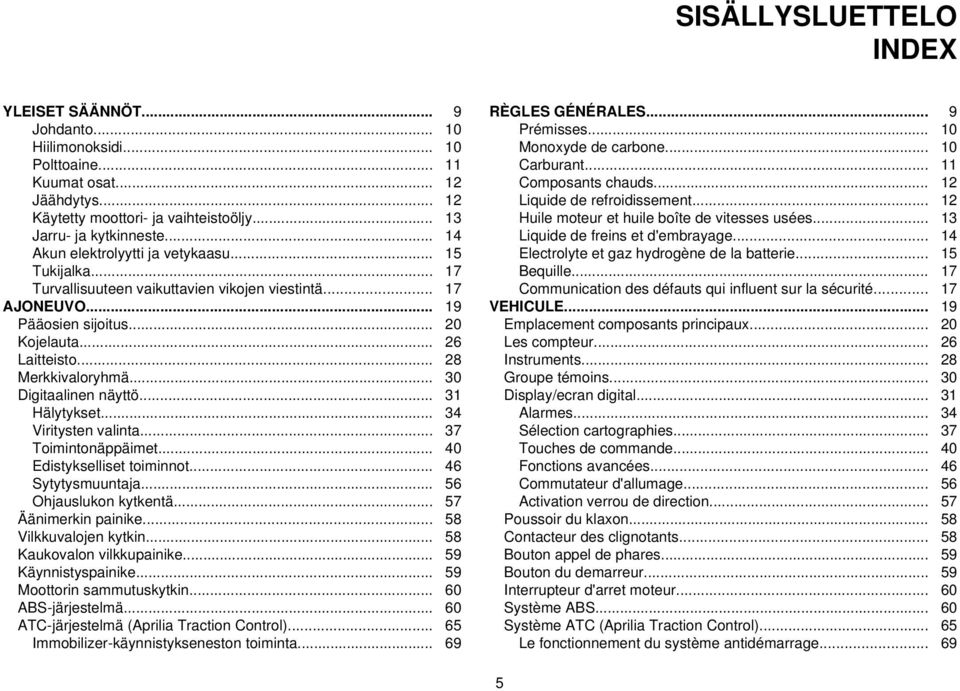 .. 30 Digitaalinen näyttö... 31 Hälytykset... 34 Viritysten valinta... 37 Toimintonäppäimet... 40 Edistykselliset toiminnot... 46 Sytytysmuuntaja... 56 Ohjauslukon kytkentä... 57 Äänimerkin painike.