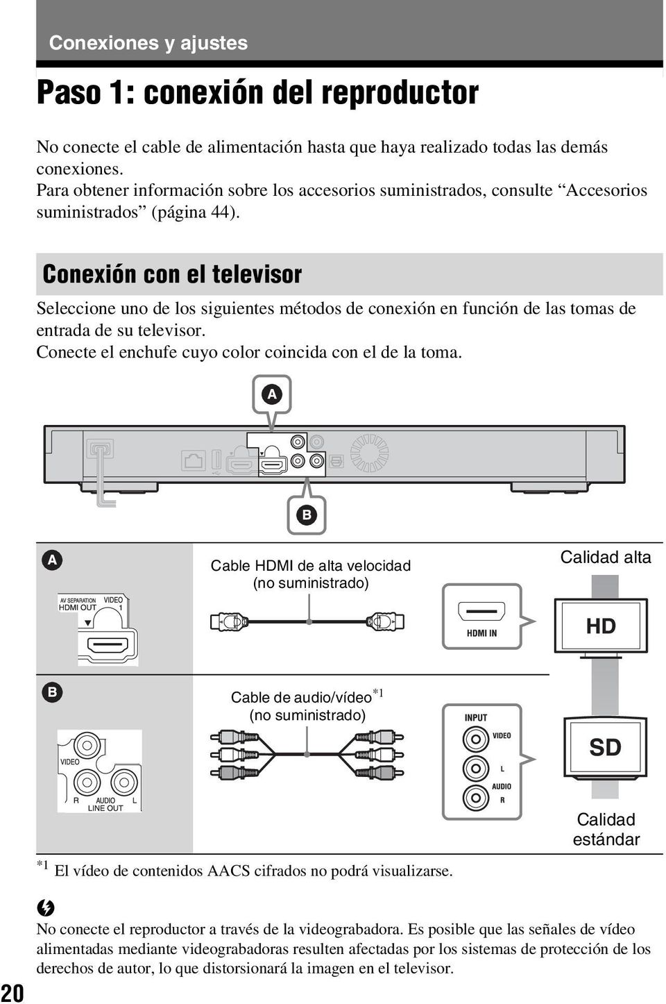 Conexión con el televisor Seleccione uno de los siguientes métodos de conexión en función de las tomas de entrada de su televisor. Conecte el enchufe cuyo color coincida con el de la toma.