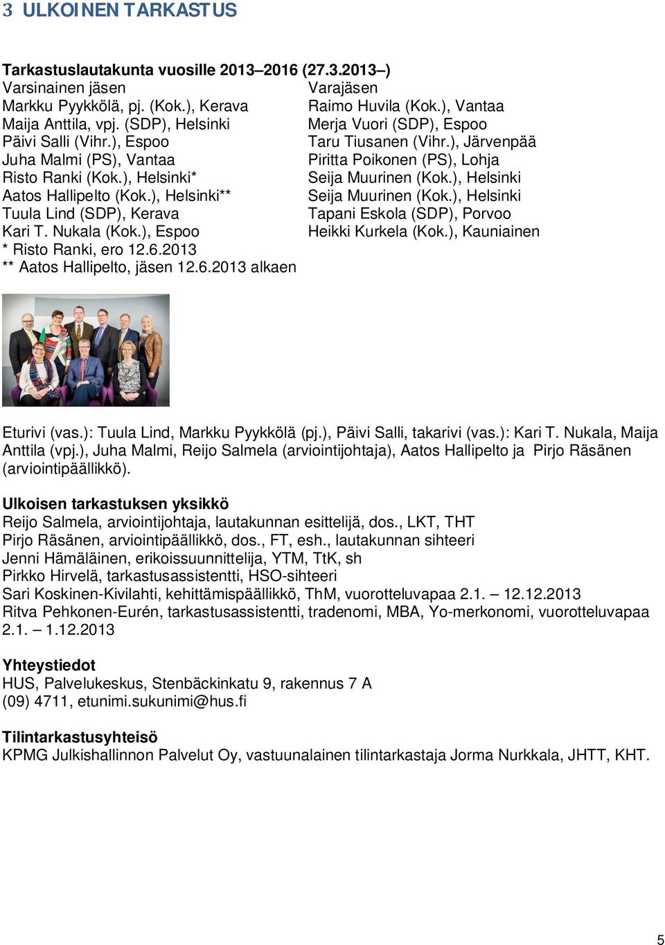 ), Helsinki* Seija Muurinen (Kok.), Helsinki Aatos Hallipelto (Kok.), Helsinki** Seija Muurinen (Kok.), Helsinki Tuula Lind (SDP), Kerava Tapani Eskola (SDP), Porvoo Kari T. Nukala (Kok.