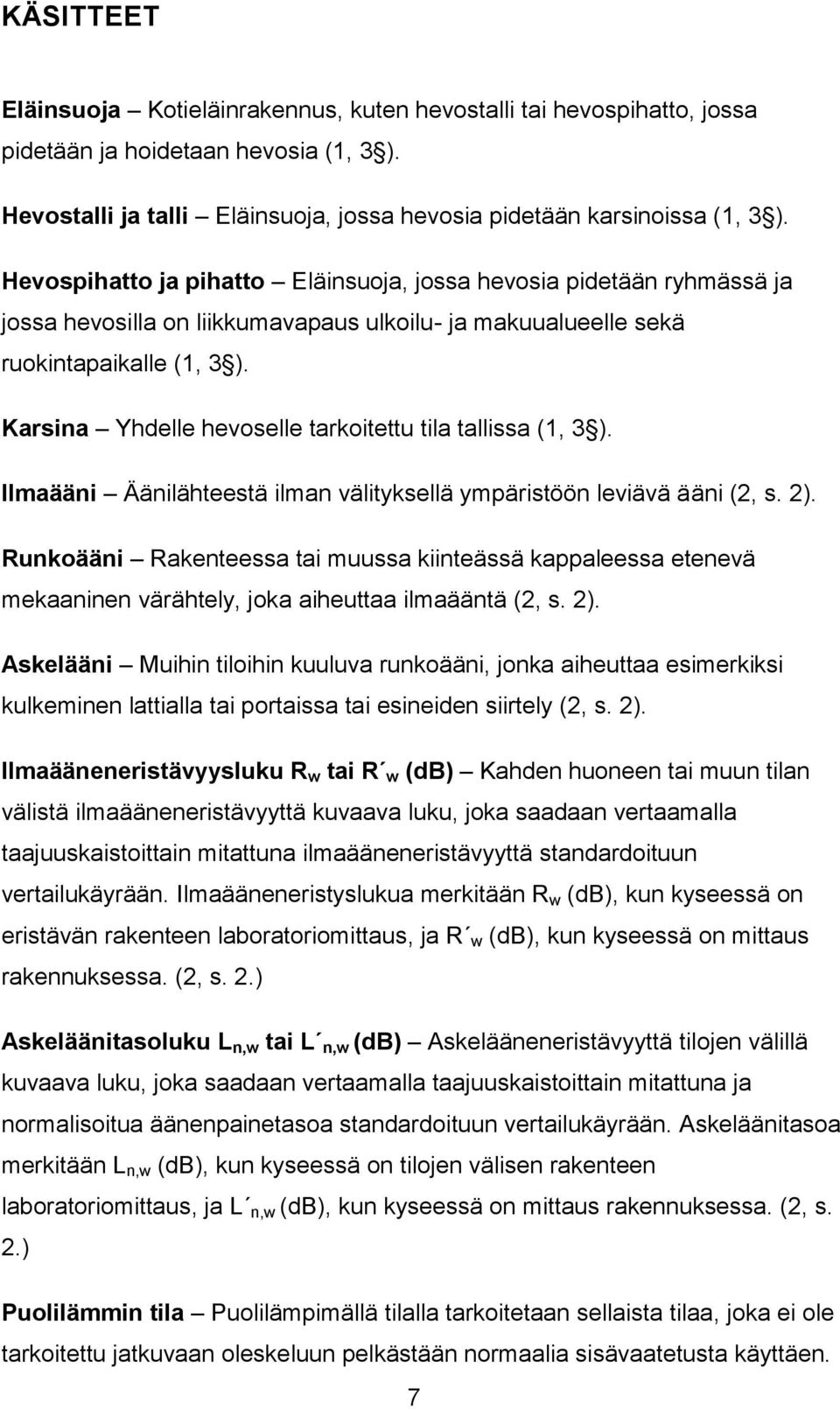 Karsina Yhdelle hevoselle tarkoitettu tila tallissa (1, 3 ). Ilmaääni Äänilähteestä ilman välityksellä ympäristöön leviävä ääni (2, s. 2).