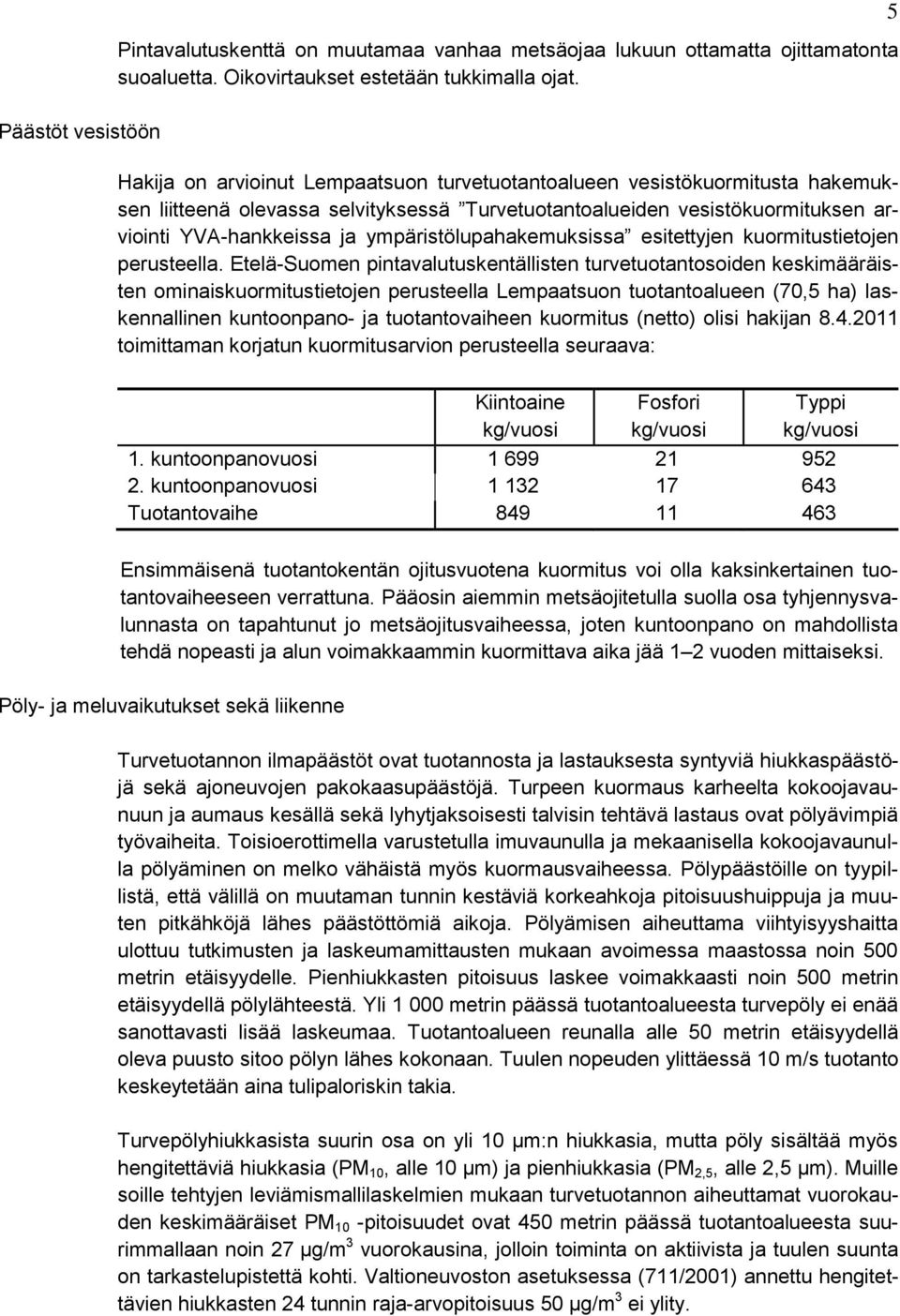 YVA-hankkeissa ja ympäristölupahakemuksissa esitettyjen kuormitustietojen perusteella.