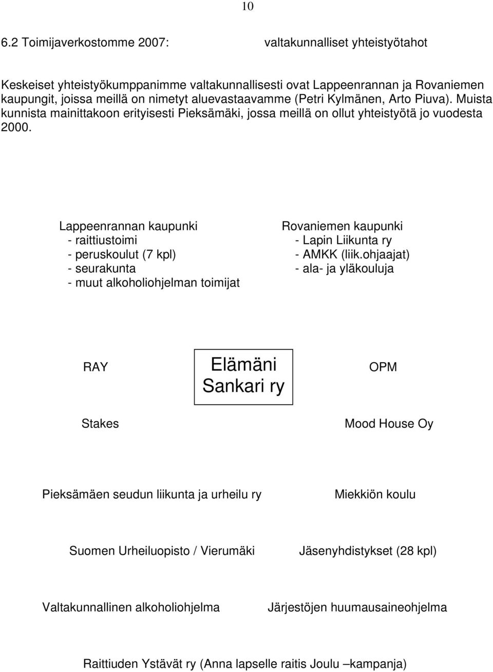 Lappeenrannan kaupunki Rovaniemen kaupunki - raittiustoimi - Lapin Liikunta ry - peruskoulut (7 kpl) - AMKK (liik.