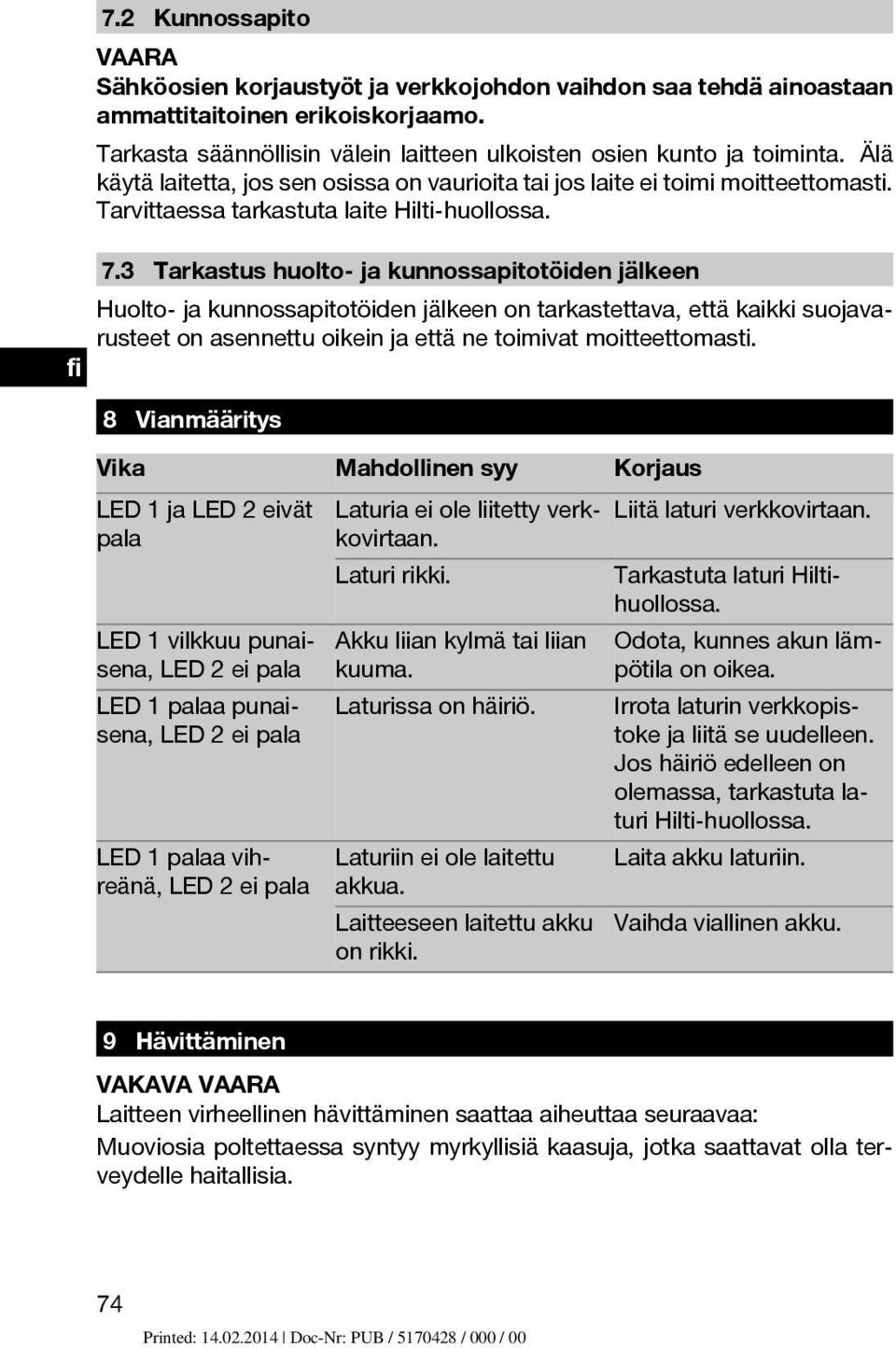 3 Tarkastus huolto- ja kunnossapitotöiden jälkeen Huolto- ja kunnossapitotöiden jälkeen on tarkastettava, että kaikki suojavarusteet on asennettu oikein ja että ne toimivat moitteettomasti.