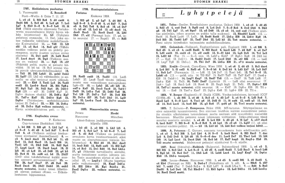 ktillisia mahdollisuuksia K-sivustalla) 11. - Td8 12. Lf3 d5! 13. e5 Re4 14. Re2 g5! (Tähän saakka valkean peliä on pidetty parempana, mutta mustan uutuus antaa aloitetta) 15. Del gxf4 16.