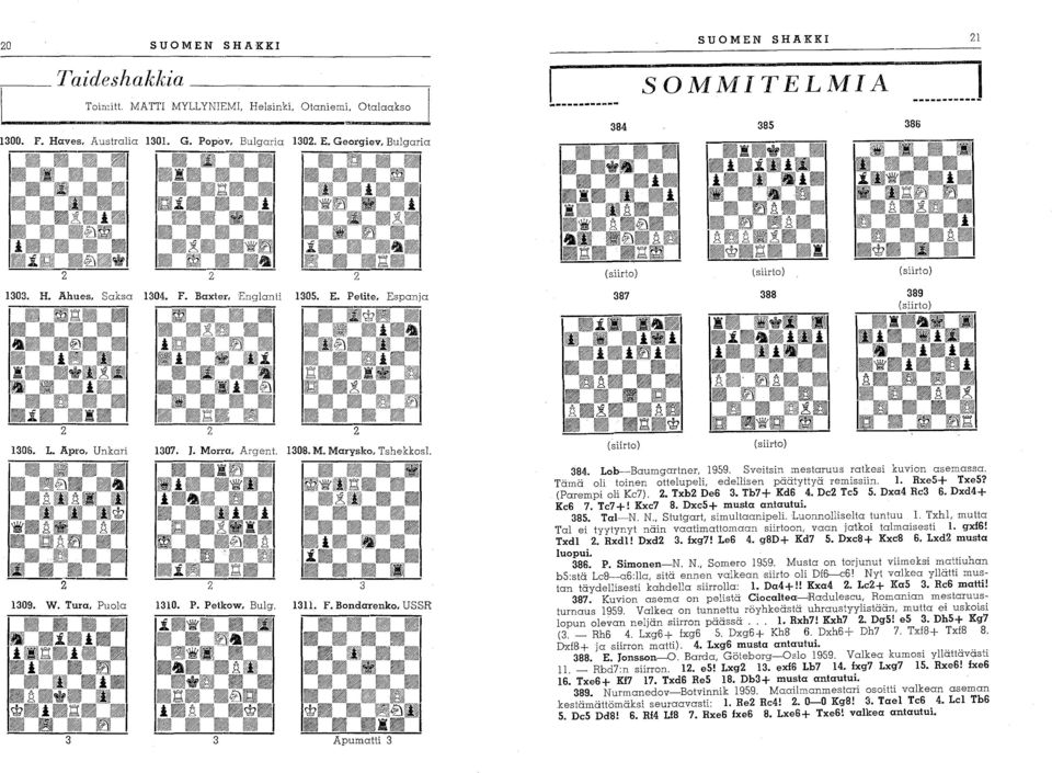 L. Apro, Unkari 1307. J. Marm, Argent. 1308. M. Marysko, Tshekkosl. 1309. W. TUlO, Puola P. Peikow, 1311. F. Bondarenko, USSR,...--.=.-- (siirto) (siirto) 384. Lob-Baumgartner, 1959.