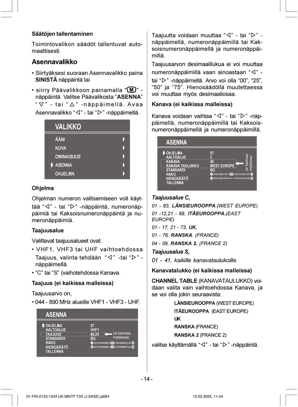 Taajuutta voidaan muuttaa - tai - näppäimellä, numeronäppäimillä tai Kaksoisnumeronäppäimellä ja numeronäppäimillä.