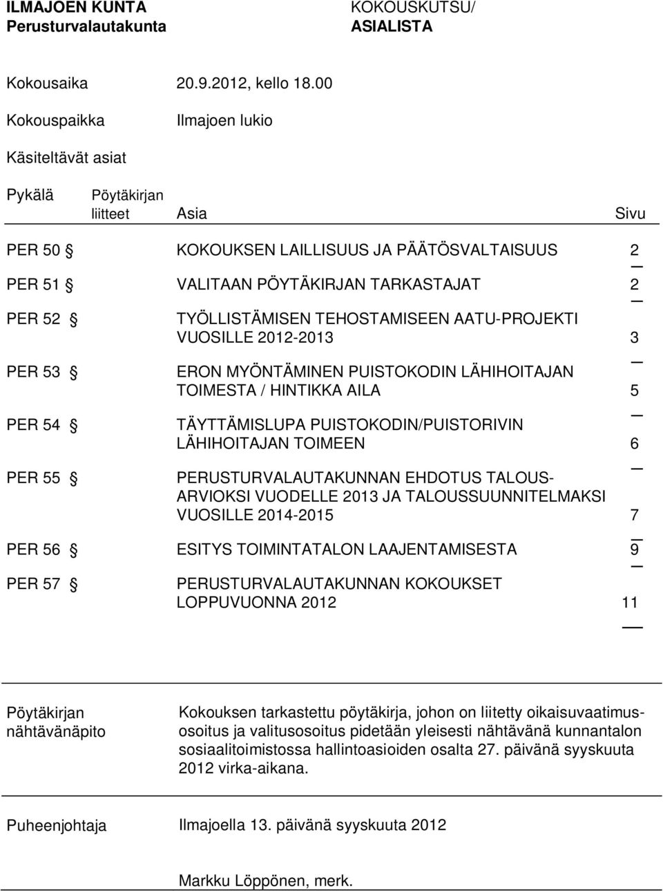 TYÖLLISTÄMISEN TEHOSTAMISEEN AATU-PROJEKTI VUOSILLE 2012-2013 3 ERON MYÖNTÄMINEN PUISTOKODIN LÄHIHOITAJAN TOIMESTA / HINTIKKA AILA 5 TÄYTTÄMISLUPA PUISTOKODIN/PUISTORIVIN LÄHIHOITAJAN TOIMEEN 6