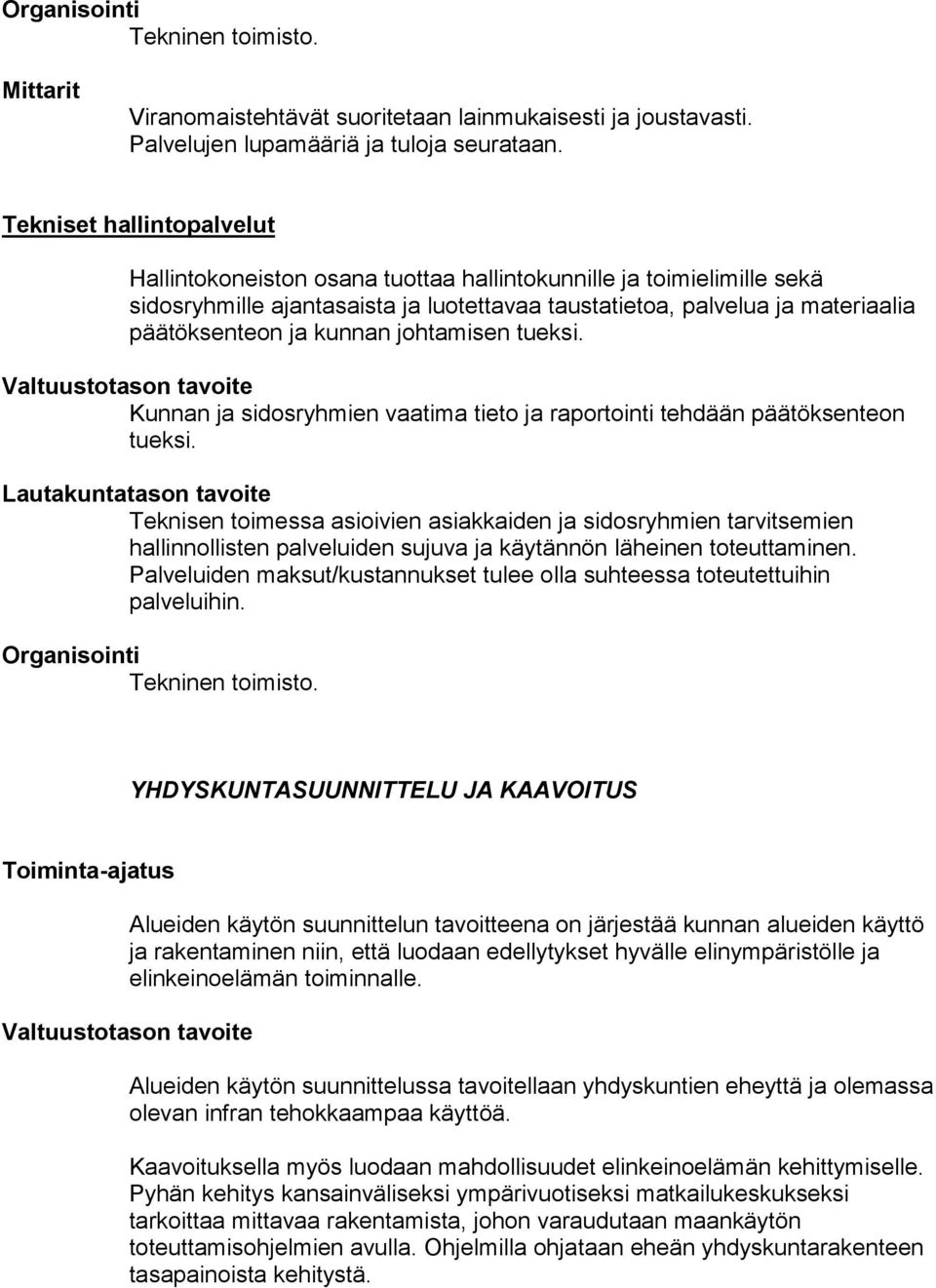 kunnan johtamisen tueksi. Kunnan ja sidosryhmien vaatima tieto ja raportointi tehdään päätöksenteon tueksi.