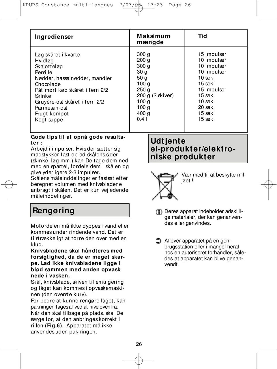 4 l Tid 15 impulser 10 impulser 10 impulser 10 impulser 10 sek 15 sek 15 impulser 15 sek 10 sek 20 sek 15 sek 15 sek Gode tips til at opnå gode resultater : Arbejd i impulser.