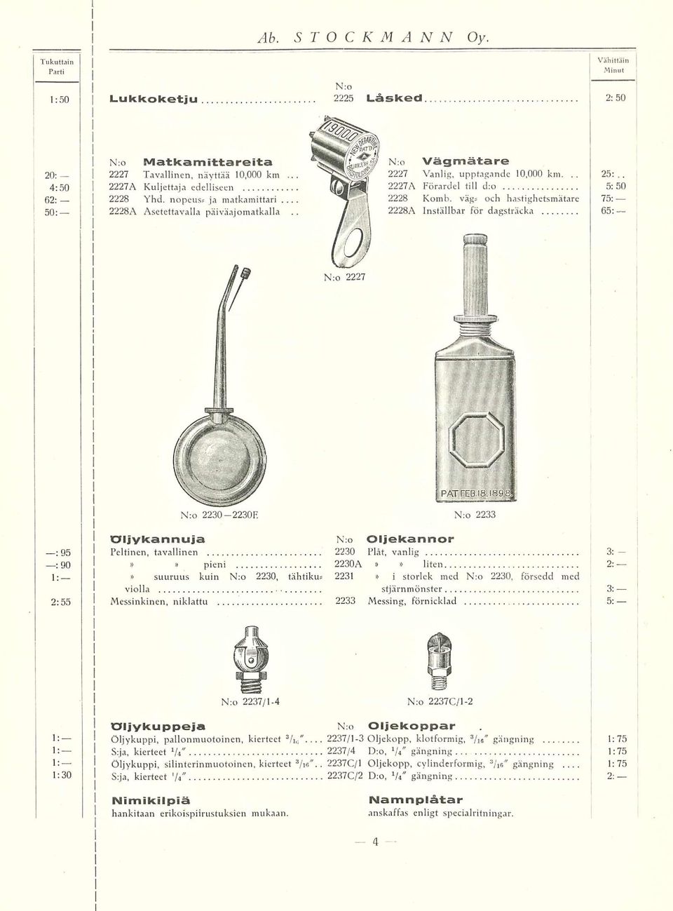 väg* och hastighetsmätare 75; 2228 A nställbar för dagsträcka 65; 2227 2233 Öljykan nu ja No Oljekannor ; 95 Peltinen, tavallinen 2230 Plåt, vanlig 3; : 90 ' pieni 2230 A liten 2: 1: i) suuruus kuin