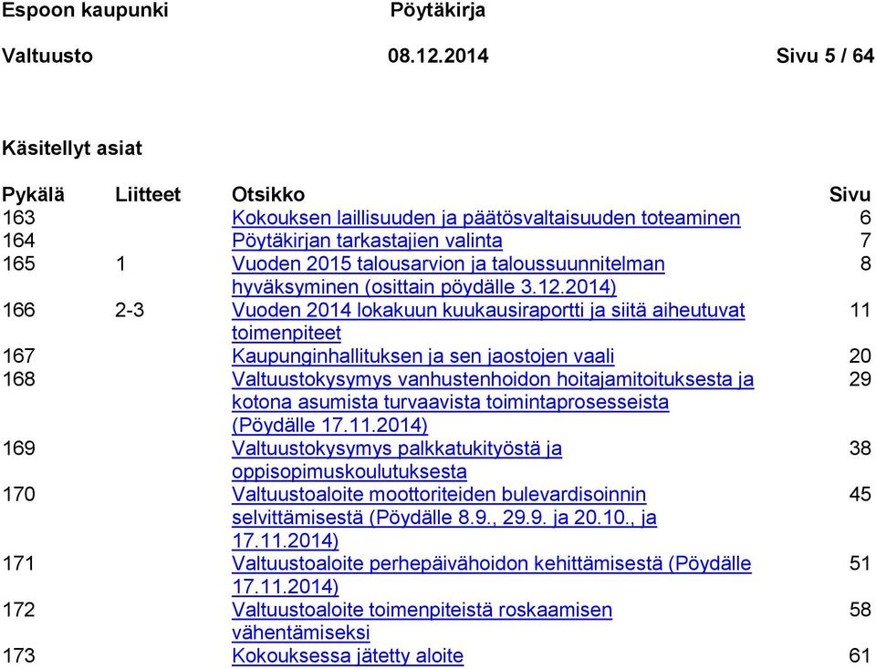 taloussuunnitelman 8 hyväksyminen (osittain pöydälle 3.12.