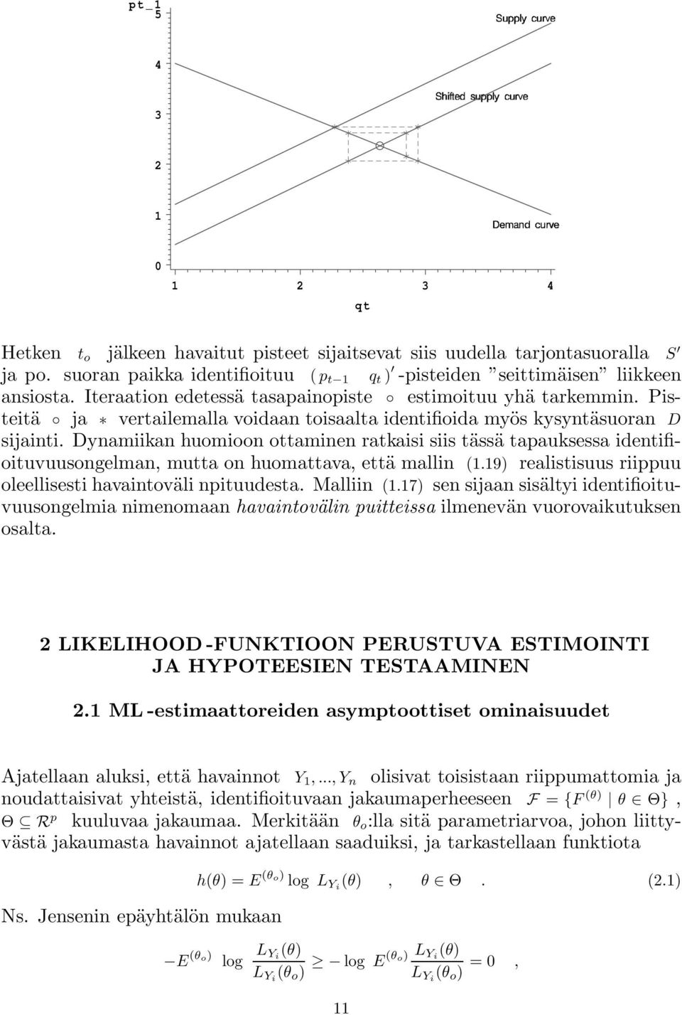 Dynamiikan huomioon ottaminen ratkaisi siis tässä tapauksessa identifioituvuusongelman, mutta on huomattava, että mallin (1.19) realistisuus riippuu oleellisesti havaintoväli npituudesta. Malliin (1.