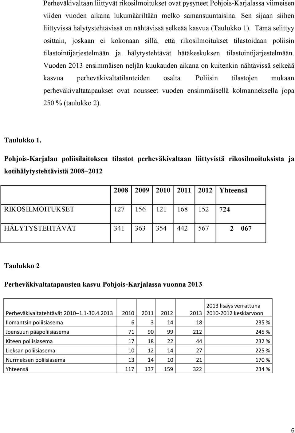 Tämä selittyy osittain, joskaan ei kokonaan sillä, että rikosilmoitukset tilastoidaan poliisin tilastointijärjestelmään ja hälytystehtävät hätäkeskuksen tilastointijärjestelmään.