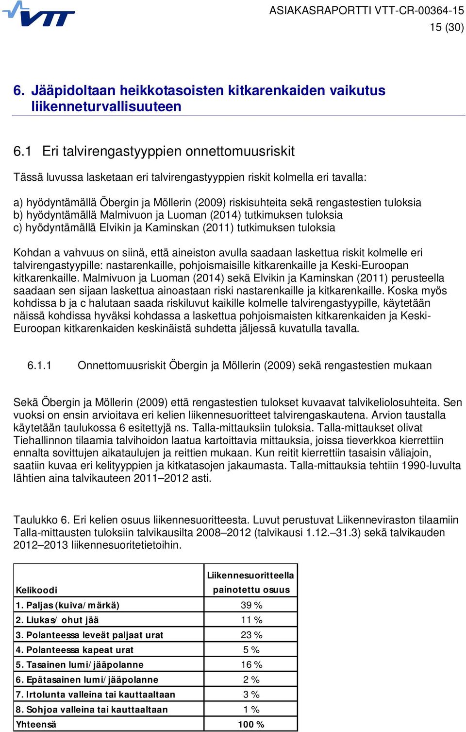 tuloksia b) hyödyntämällä Malmivuon ja Luoman (2014) tutkimuksen tuloksia c) hyödyntämällä Elvikin ja Kaminskan (2011) tutkimuksen tuloksia Kohdan a vahvuus on siinä, että aineiston avulla saadaan