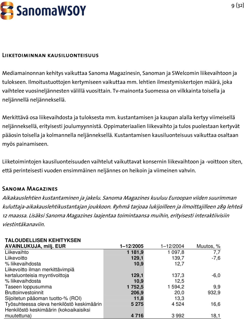 Merkittävä osa liikevaihdosta ja tuloksesta mm. kustantamisen ja kaupan alalla kertyy viimeisellä neljänneksellä, erityisesti joulumyynnistä.