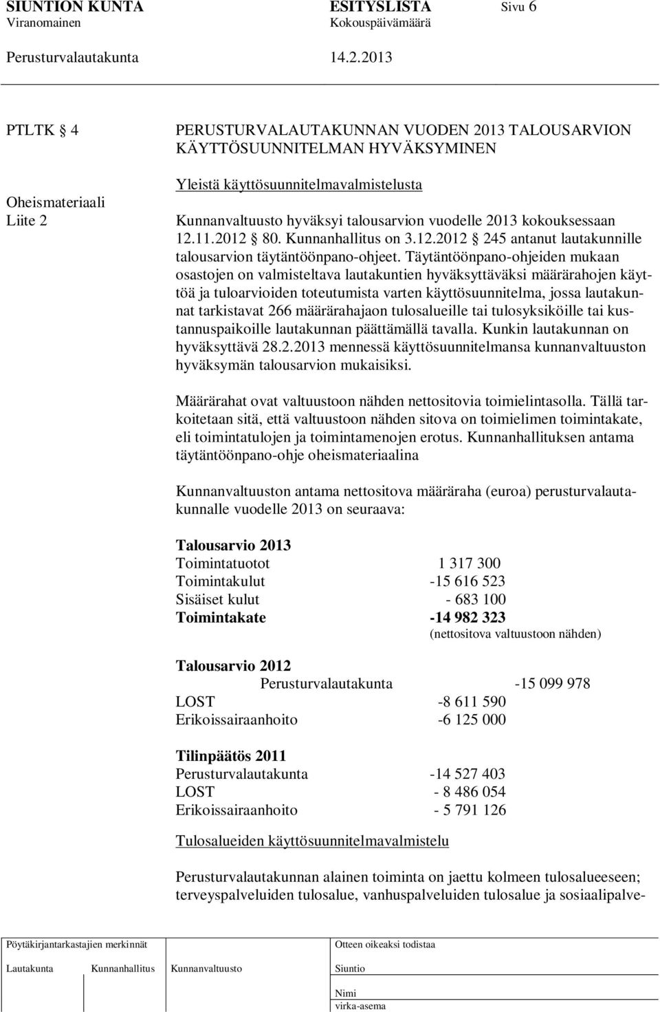 Täytäntöönpano-ohjeiden mukaan osastojen on valmisteltava lautakuntien hyväksyttäväksi määrärahojen käyttöä ja tuloarvioiden toteutumista varten käyttösuunnitelma, jossa lautakunnat tarkistavat 266