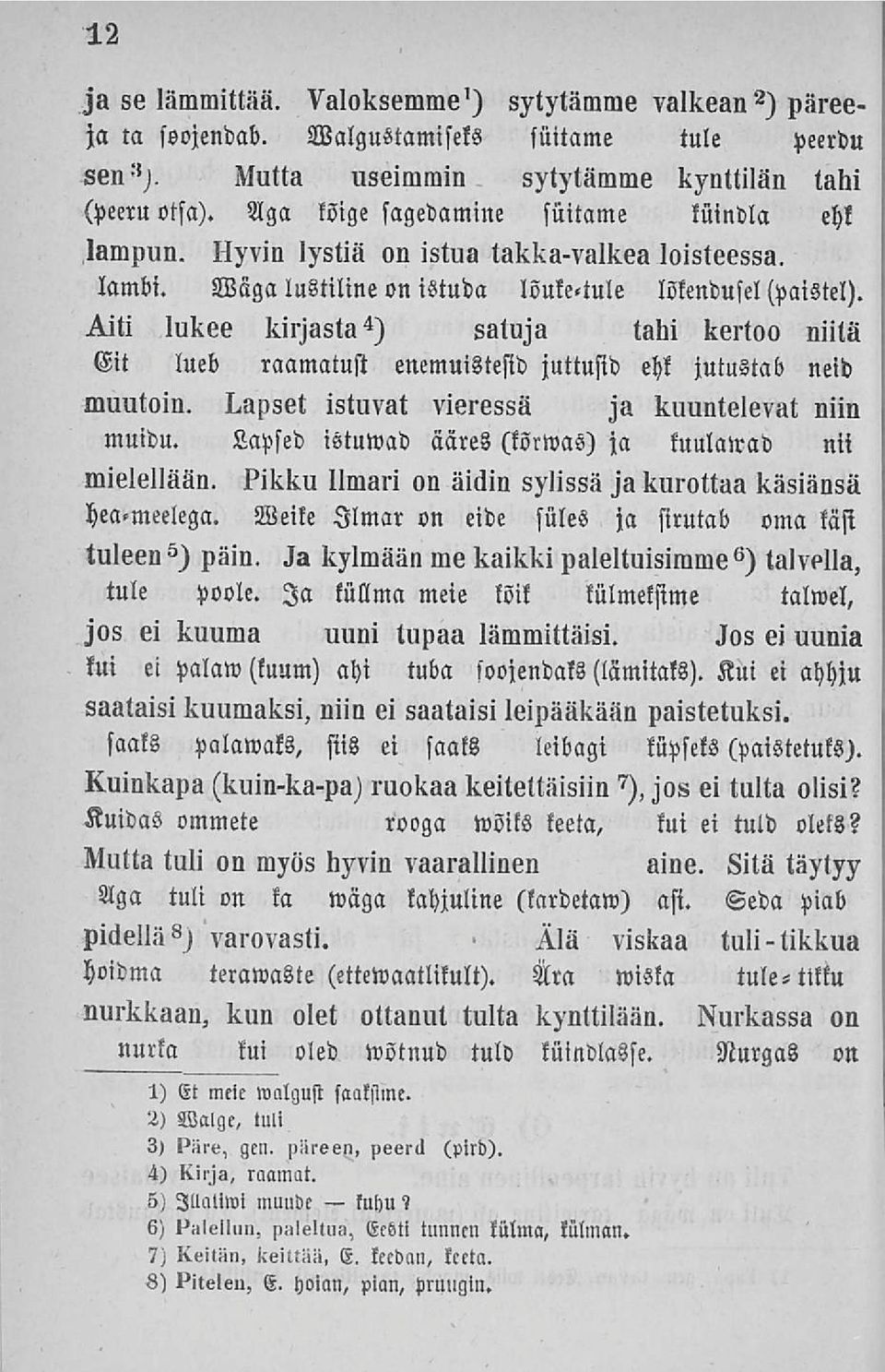 Äiti lukee kirjasta 4 ) satuja tahi kertoo niitä Git lueb raamatust emmuistestd juttustd ehk jutustab neid muutoin. Lapset istuvat vieressä ja kuuntelevat niin muidu.