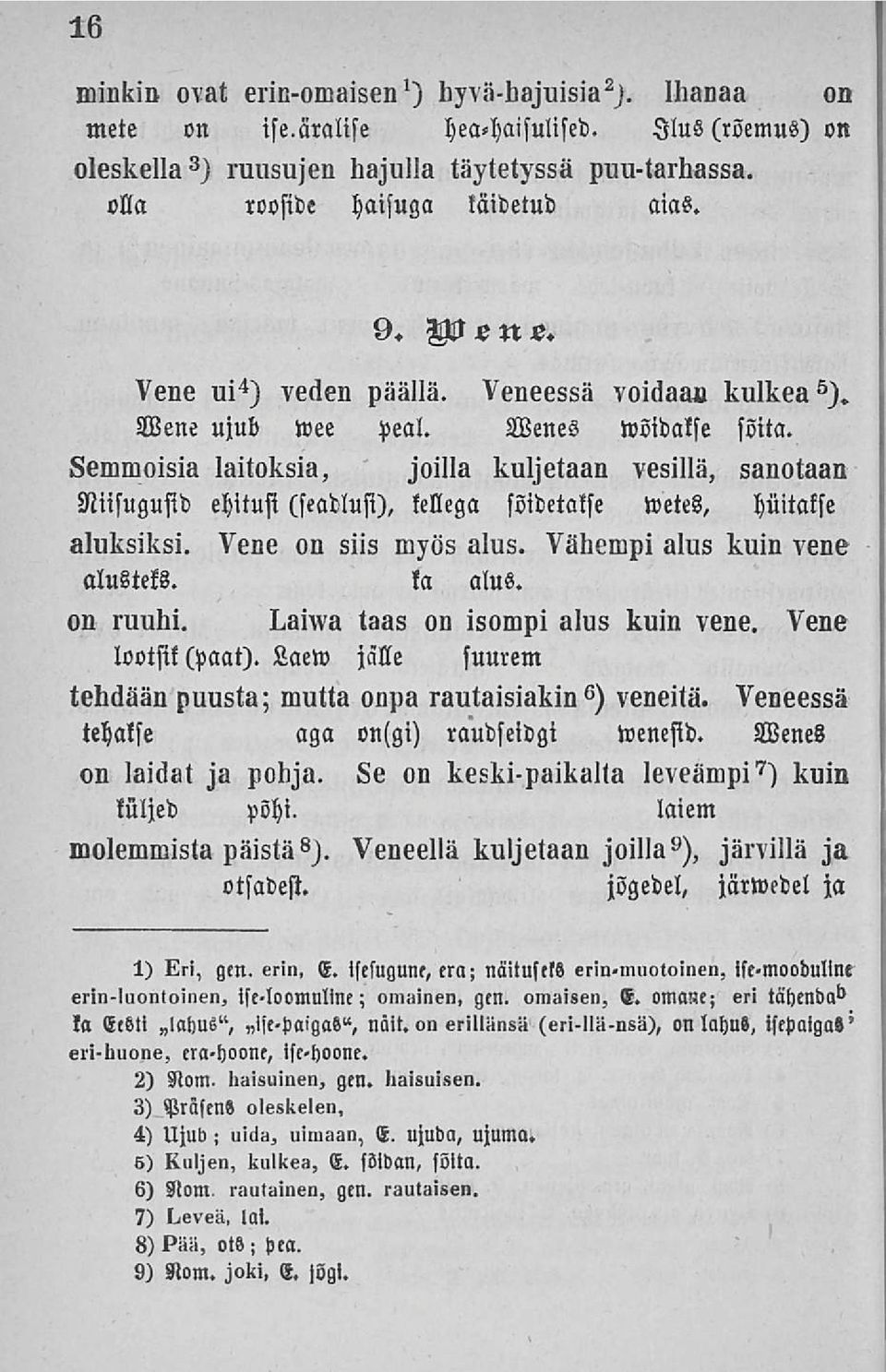 Semmoisia laitoksia, joilla kuljetaan vesillä, sanotaan Niisugusid ehitusi (seadlusi), kellega svidetakse wetes, huitalse»luksiksi. Vene on siis myös alus. Vähempi alus kuin vene alusteks. ka alus.