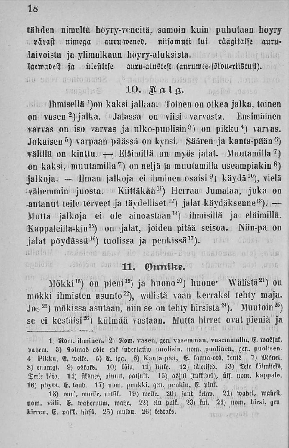 Ensimäinen varvas on iso varvas ja ulko-puolisin s ) on pikku 4 ) varvas. Jokaisen 5 ) varpaan päässä on kynsi. Säären ja kanta-pään 6 ) välillä on kinttu. Eläimillä on myös jalat.