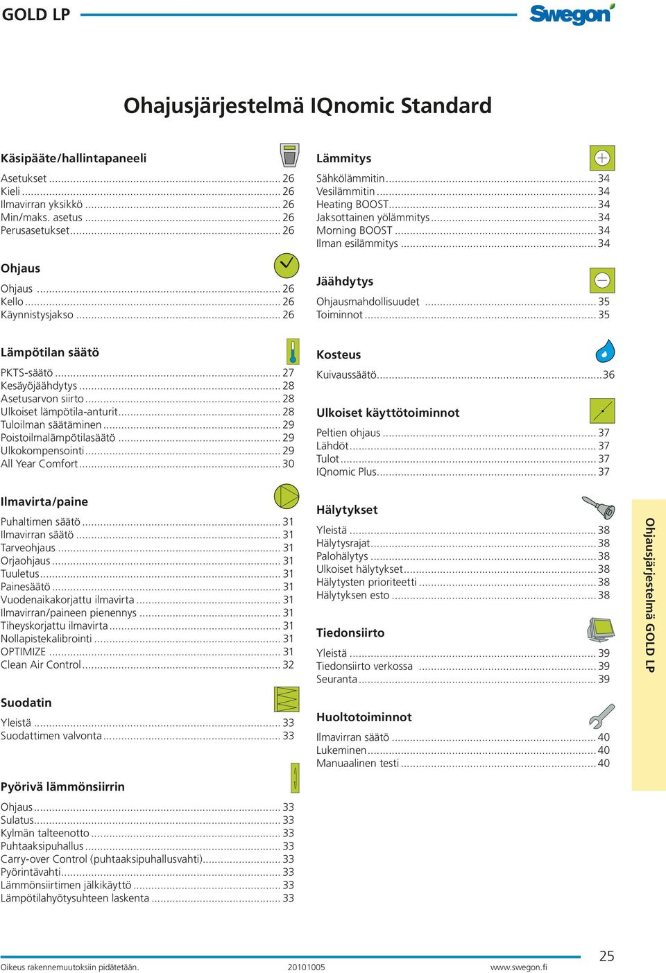 .. 27 Kesäyöjäähdytys... 28 Asetusarvon siirto... 28 Ulkoiset lämpötila-anturit... 28 Tuloilman säätäminen... 29 Poistoilmalämpötilasäätö... 29 Ulkokompensointi... 29 All Year Comfort.