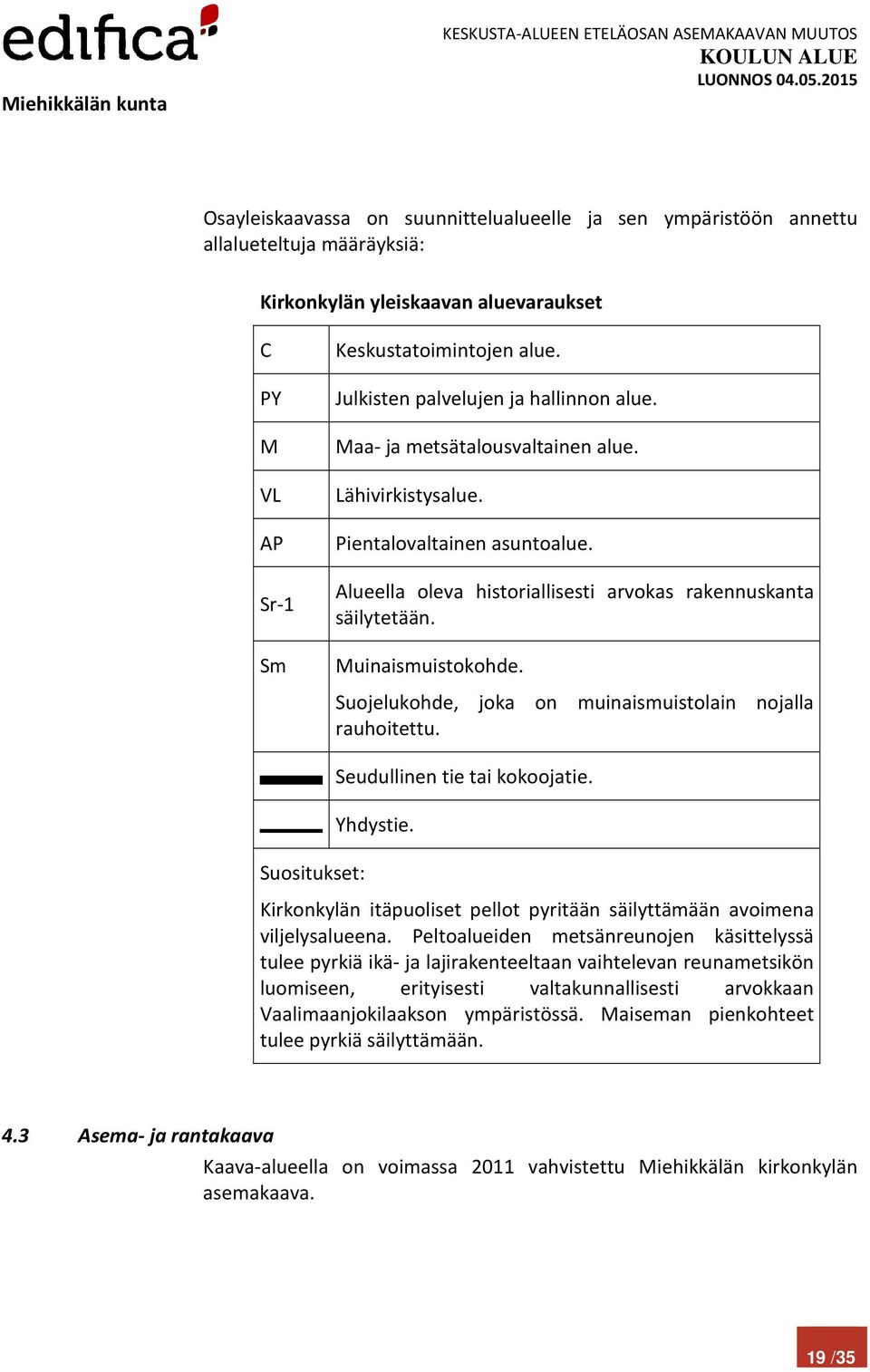 Muinaismuistokohde. Suositukset: Suojelukohde, joka on muinaismuistolain nojalla rauhoitettu. Seudullinen tie tai kokoojatie. Yhdystie.