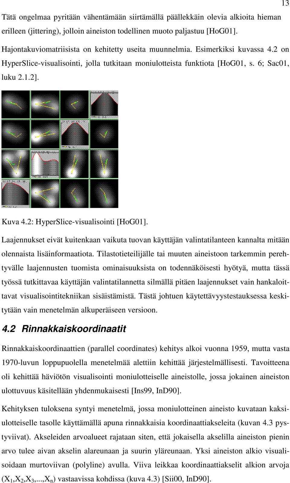 2: HyperSlice-visualisointi [HoG01]. Laajennukset eivät kuitenkaan vaikuta tuovan käyttäjän valintatilanteen kannalta mitään olennaista lisäinformaatiota.