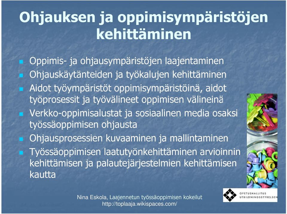 välineinä Verkko-oppimisalustat ja sosiaalinen media osaksi työssäoppimisen ohjausta Ohjausprosessien kuvaaminen