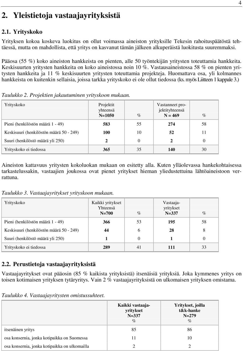 luokitusta suuremmaksi. Pääosa (55 ) koko aineiston hankkeista on pienten, alle 50 työntekijän yritysten toteuttamia hankkeita. Keskisuurten yritysten hankkeita on koko aineistossa noin 10.