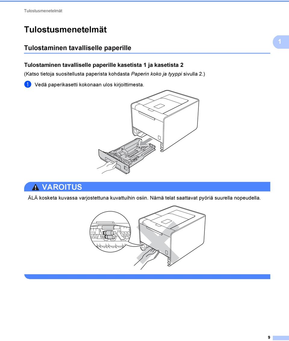 Paperin koko ja tyyppi sivulla 2.) a Vedä paperikasetti kokonaan ulos kirjoittimesta.