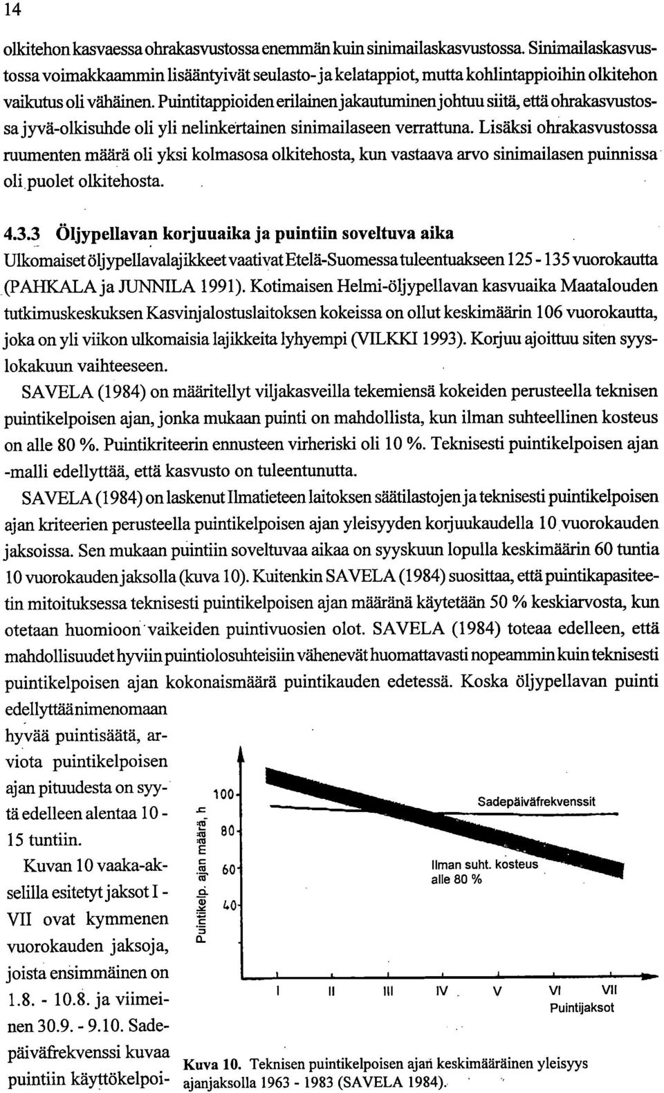 Puintitappioiden erilainen jakautuminen johtuu siitä, että ohralcasvustossa jyvä-olldsuhde oli yli nelinkertainen sinimailaseen verrattuna.