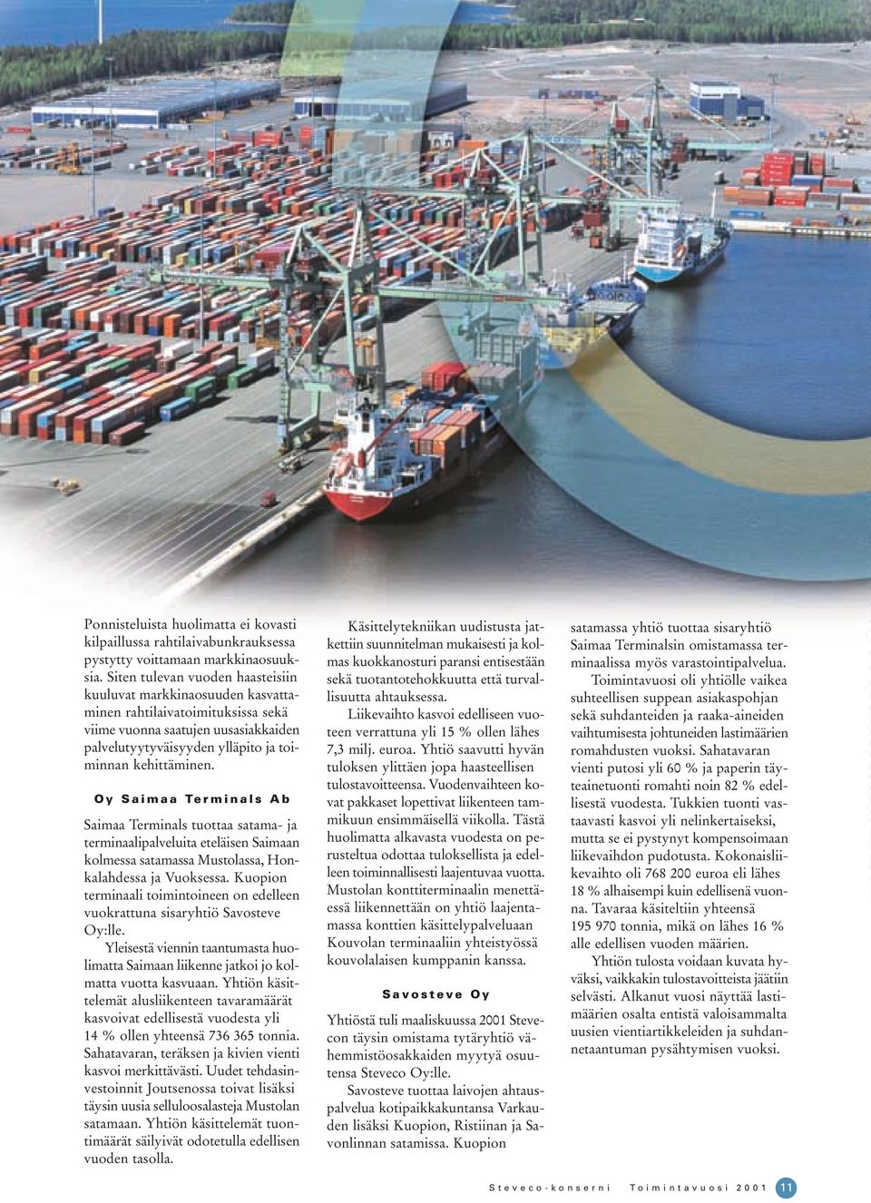 Oy Saimaa Terminals Ab Saimaa Terminals tuottaa satama- ja terminaalipalveluita eteläisen Saimaan kolmessa satamassa Mustolassa, Honkalahdessa ja Vuoksessa.