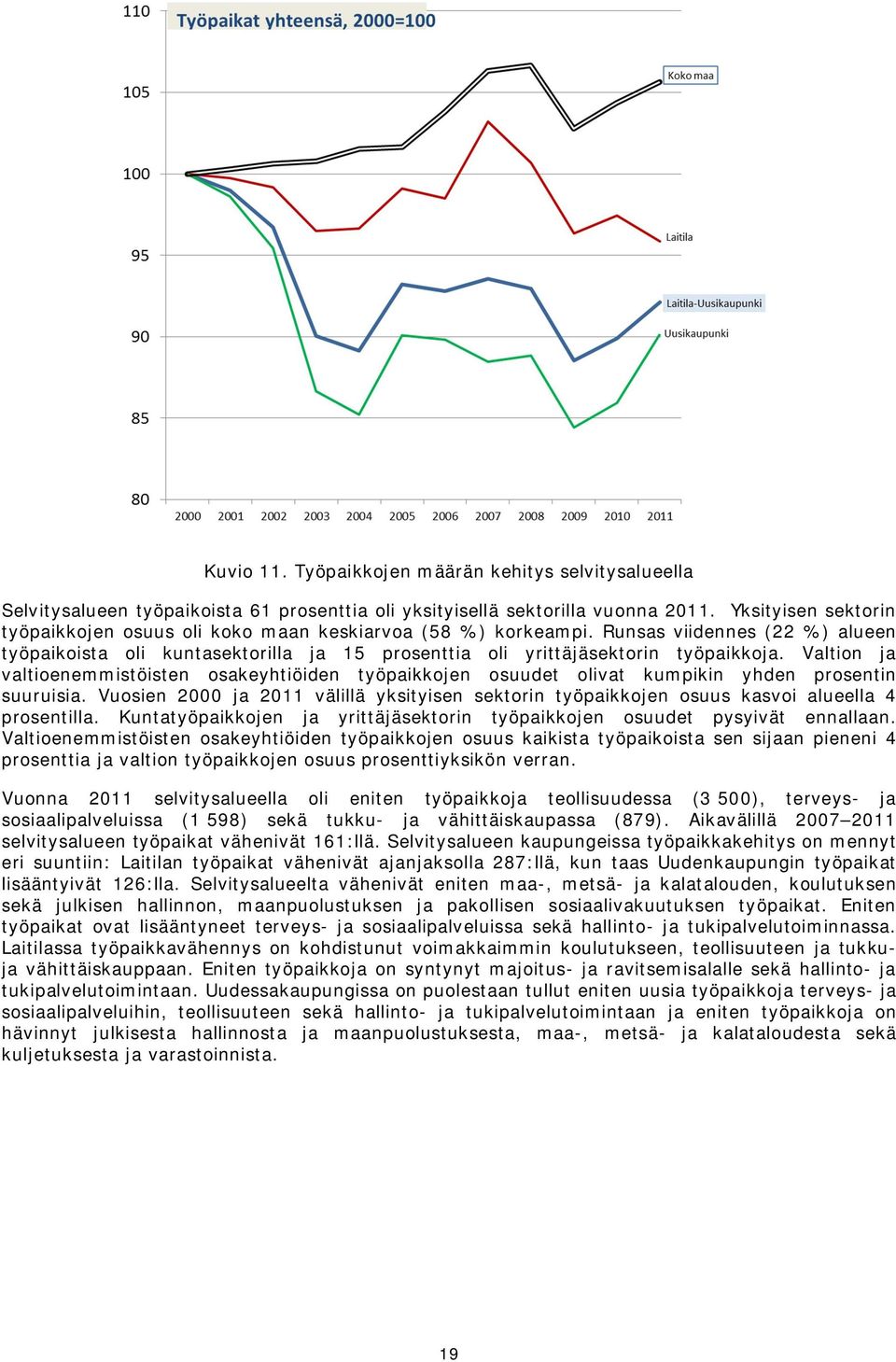Valtion ja valtioenemmistöisten osakeyhtiöiden työpaikkojen osuudet olivat kumpikin yhden prosentin suuruisia.