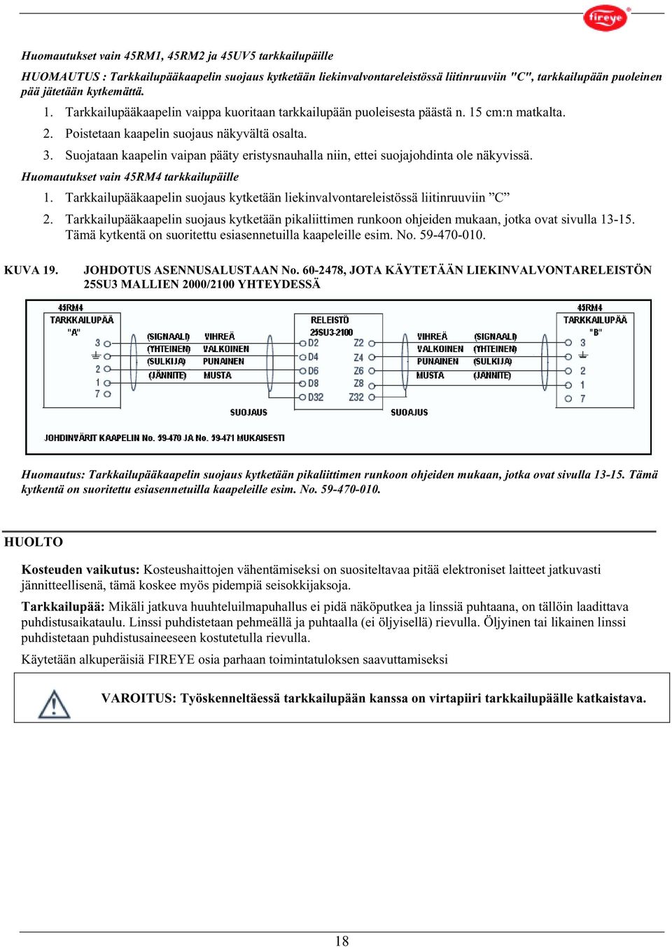 Suojataan kaapelin vaipan pääty eristysnauhalla niin, ettei suojajohdinta ole näkyvissä. Huomautukset vain 45RM4 tarkkailupäille 1.