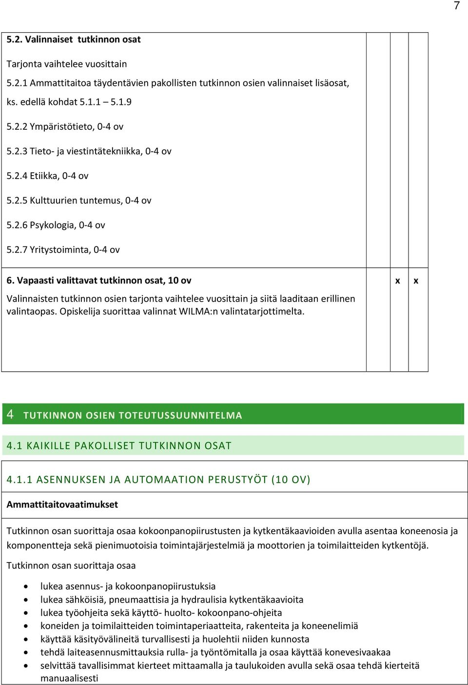 Vapaasti valittavat tutkinnon osat, 10 ov Valinnaisten tutkinnon osien tarjonta vaihtelee vuosittain ja siitä laaditaan erillinen valintaopas.