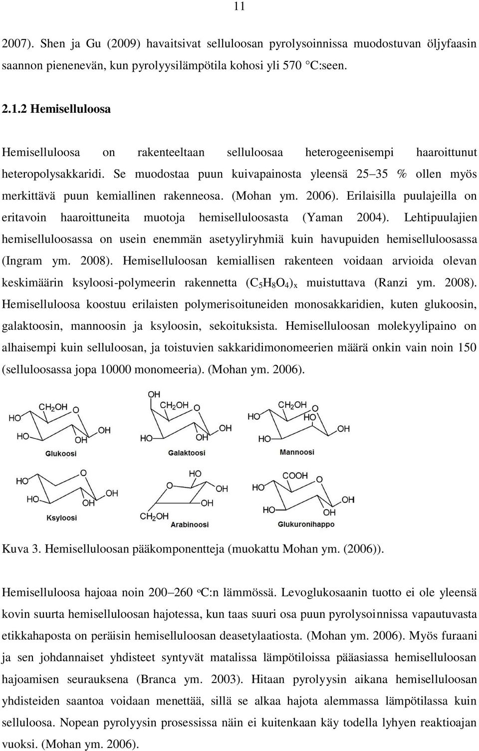 Erilaisilla puulajeilla on eritavoin haaroittuneita muotoja hemiselluloosasta (Yaman 2004).